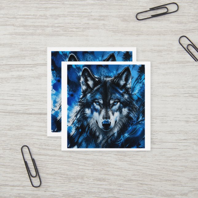 Wolf head square business card (Front/Back In Situ)