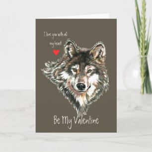 Wolf Head Valentine Love my Heart Wildlife Animal Holiday Card