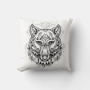Wolf head with ethnic decorations cushion