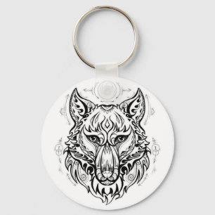 Wolf head with ethnic decorations  key ring