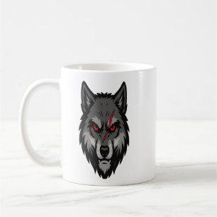 Wolf Head with Red Eyes and Battle Scar Coffee Mug