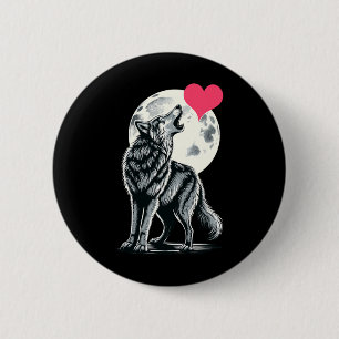 Wolf Holding Heart Valentine's Day Cute Wolves Val 6 Cm Round Badge