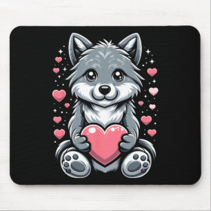 Wolf Holding Heart Valentine's Day Cute Wolves Val Mouse Pad