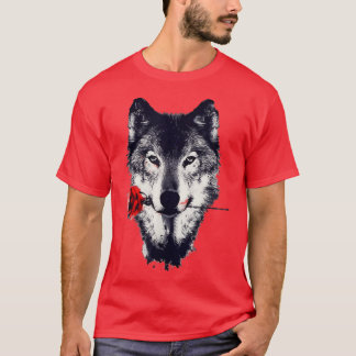 Wolf Holding Rose wolf lover men women gift  T-Shirt