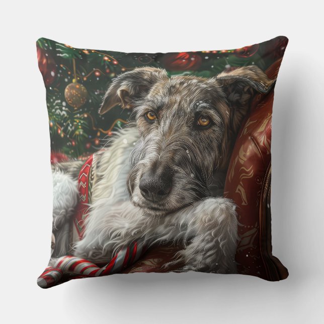 Wolf Hound Dog Christmas Festive Cushion (Back)