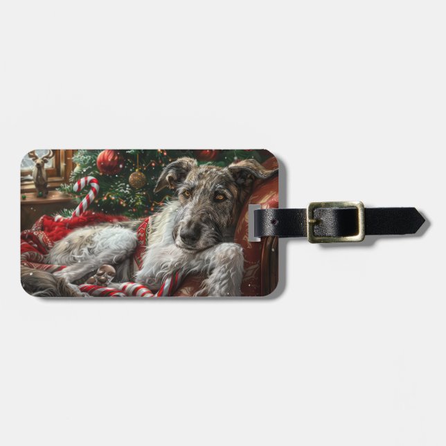 Wolf Hound Dog Christmas Festive Luggage Tag (Front Horizontal)