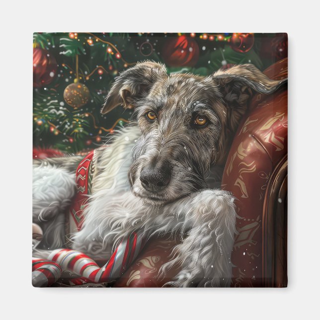 Wolf Hound Dog Christmas Festive Magnet (Front)
