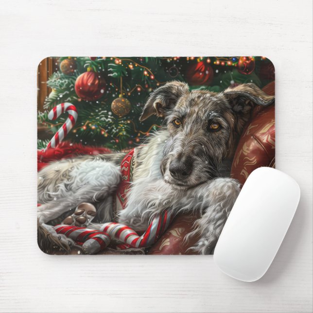 Wolf Hound Dog Christmas Festive Mouse Pad (With Mouse)