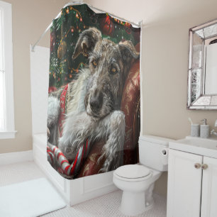 Wolf Hound Dog Christmas Festive Shower Curtain