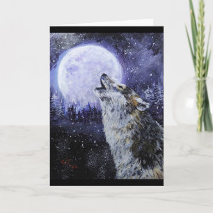 Wolf Howl and Moon Winter Card