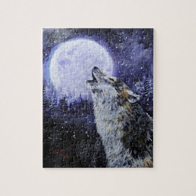 WOLF HOWL AND WINTER MOON PUZZLE (Vertical)