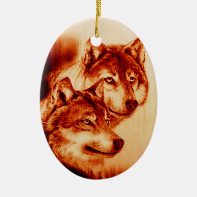 "Wolf Howl" Ceramic Ornament (Front)