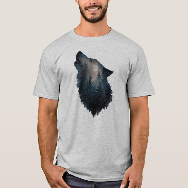 Wolf Howl Forest Moon T-Shirt (Front)