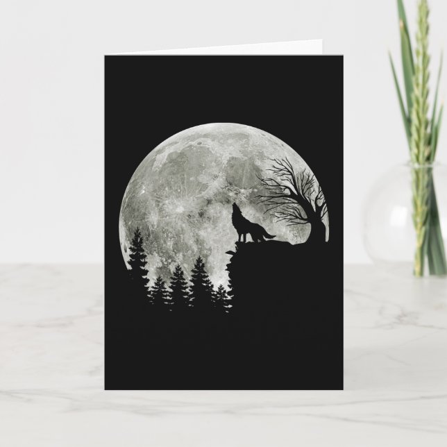 wolf howl on mountain halloween moon card (Front)