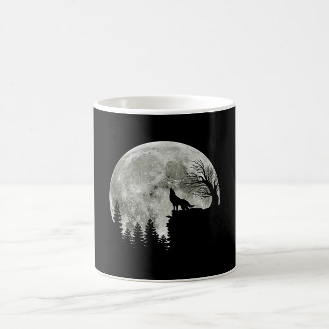 Wolf Howl On Mountain Halloween Moon Coffee Mug (Center)
