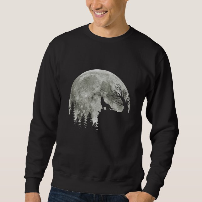 Wolf Howl On Mountain Halloween Moon Sweatshirt (Front)