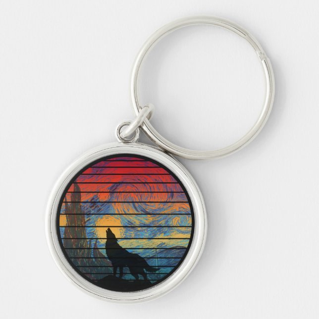 WOLF HOWLING ABSTRACT STYLE KEY RING (Front)