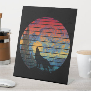 WOLF HOWLING ABSTRACT STYLE PEDESTAL SIGN