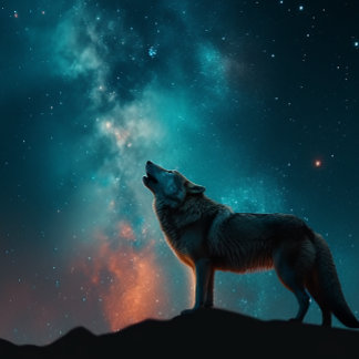Wolf Howling at a Blue Nebula Jigsaw Puzzle
