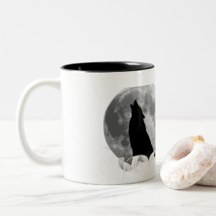 Wolf Howling at Full Moon Y2K Aesthetic Mug