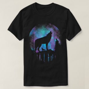 Wolf Howling at Galaxy Moon Art T-Shirt