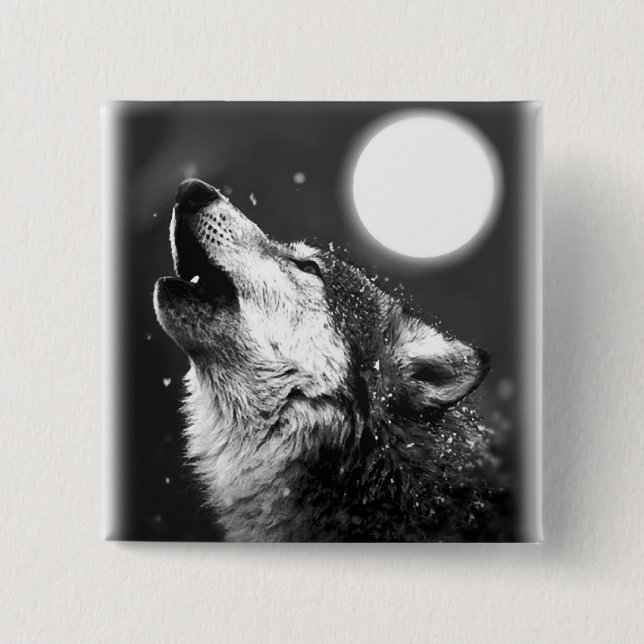 Wolf Howling at Moon 15 Cm Square Badge (Front)