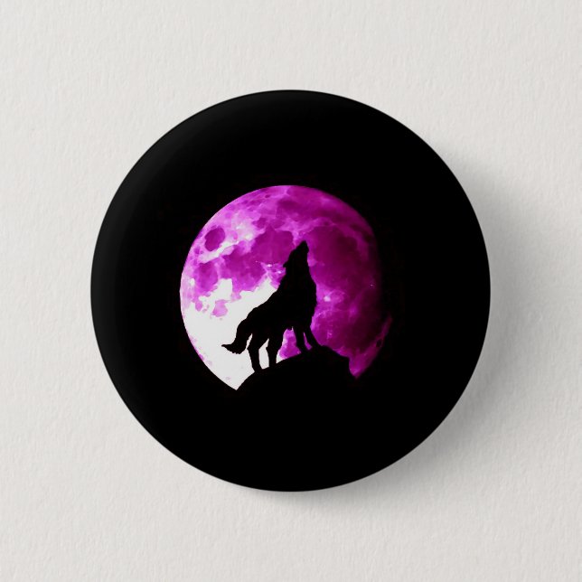 Wolf Howling at Moon 6 Cm Round Badge (Front)