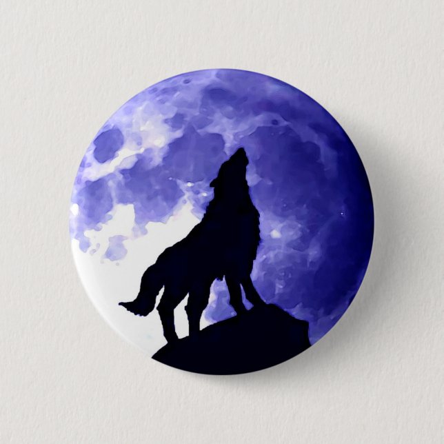 Wolf Howling at Moon 6 Cm Round Badge (Front)