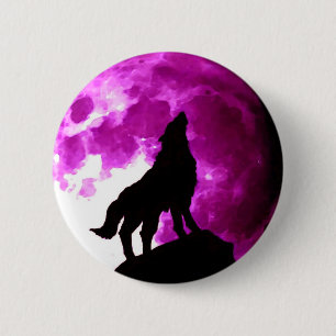 Wolf Howling at Moon 6 Cm Round Badge