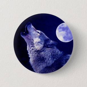 Wolf Howling at Moon 6 Cm Round Badge