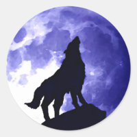 Wolf Howling at Moon Blue Night Fullmoon