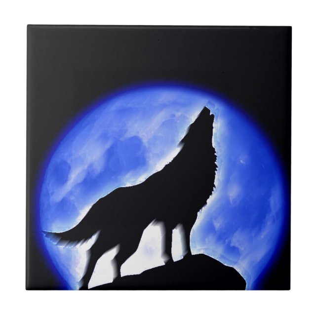 Wolf Howling at Moon Ceramic Tile (Front)