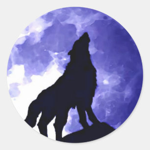 Wolf Howling at Moon Classic Round Sticker