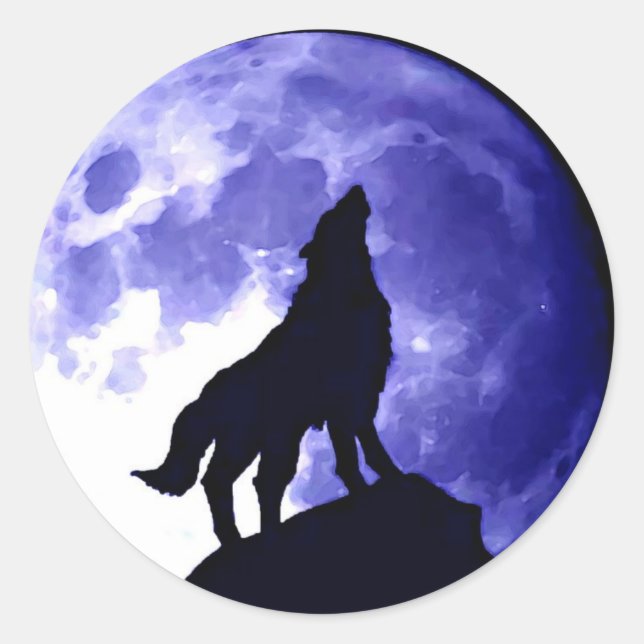 Wolf Howling at Moon Classic Round Sticker (Front)