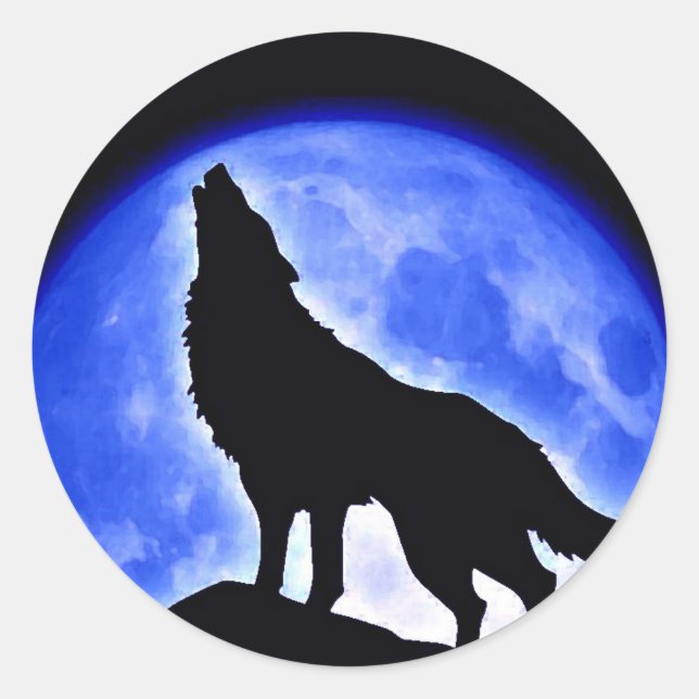 Wolf Howling at Moon Classic Round Sticker (Front)