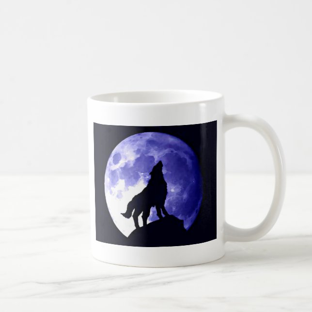 Wolf Howling at Moon Coffee Mug (Right)