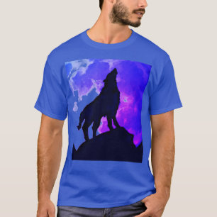 Wolf Howling at Moon Deep Royal Blue T-Shirt