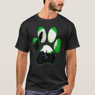 Wolf Howling At Moon Green Dog Paw Halloween T-Shirt