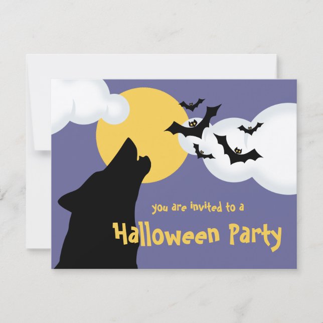 Wolf Howling At Moon Halloween Party Invitation (Front)