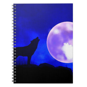 Wolf Howling at Moon in Blue Night Notebook