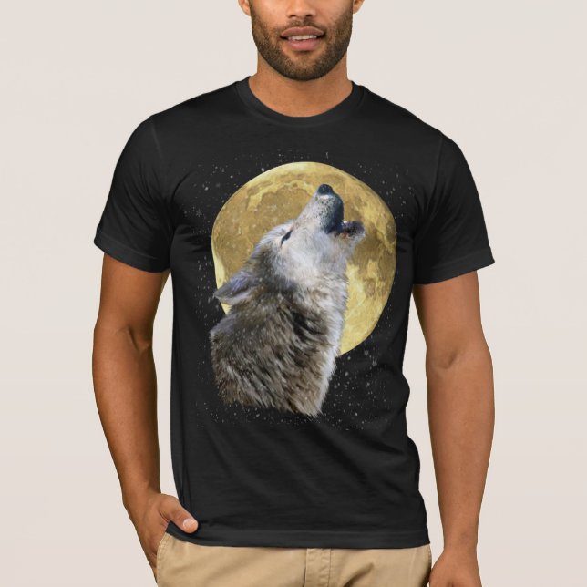 Wolf Howling at Moon in Snow Winter Wildlife Tee (Front)