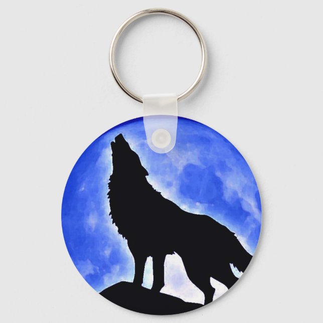 Wolf Howling at Moon Key Ring (Front)