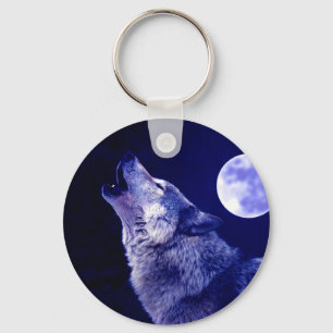 Wolf Howling at Moon Key Ring