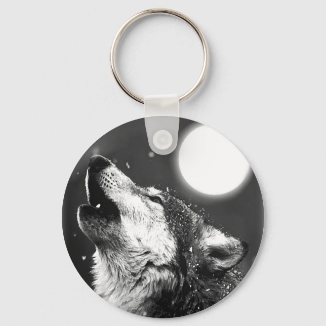 Wolf Howling at Moon Key Ring (Front)