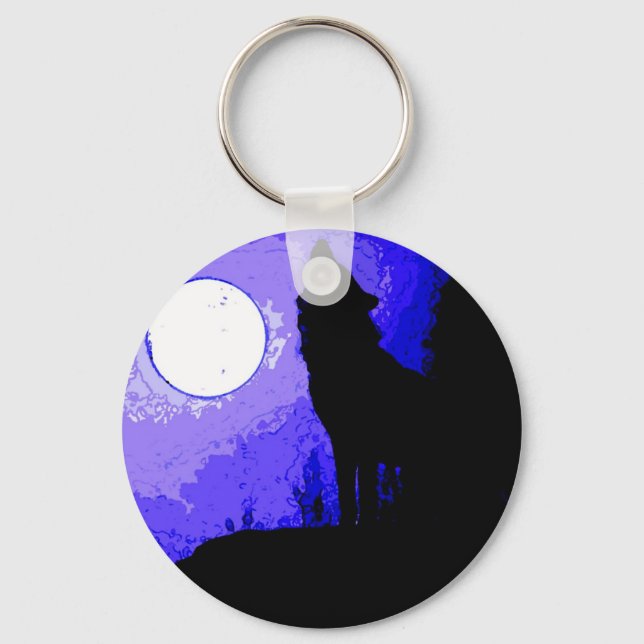 Wolf Howling at Moon Key Ring (Front)