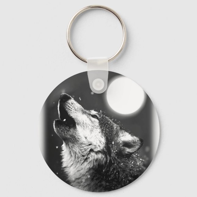 Wolf Howling at Moon Key Ring (Front)