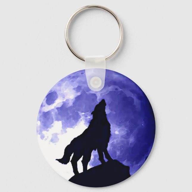 Wolf Howling at Moon Key Ring (Front)