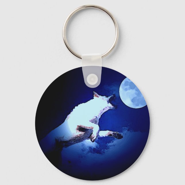 Wolf Howling at Moon Key Ring (Front)