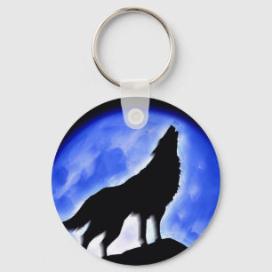 Wolf Howling at Moon Key Ring
