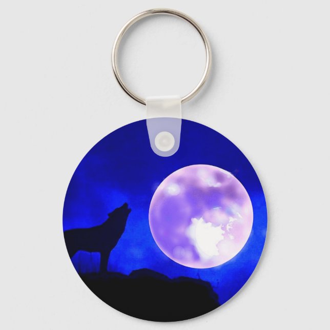 Wolf Howling at Moon Key Ring (Front)